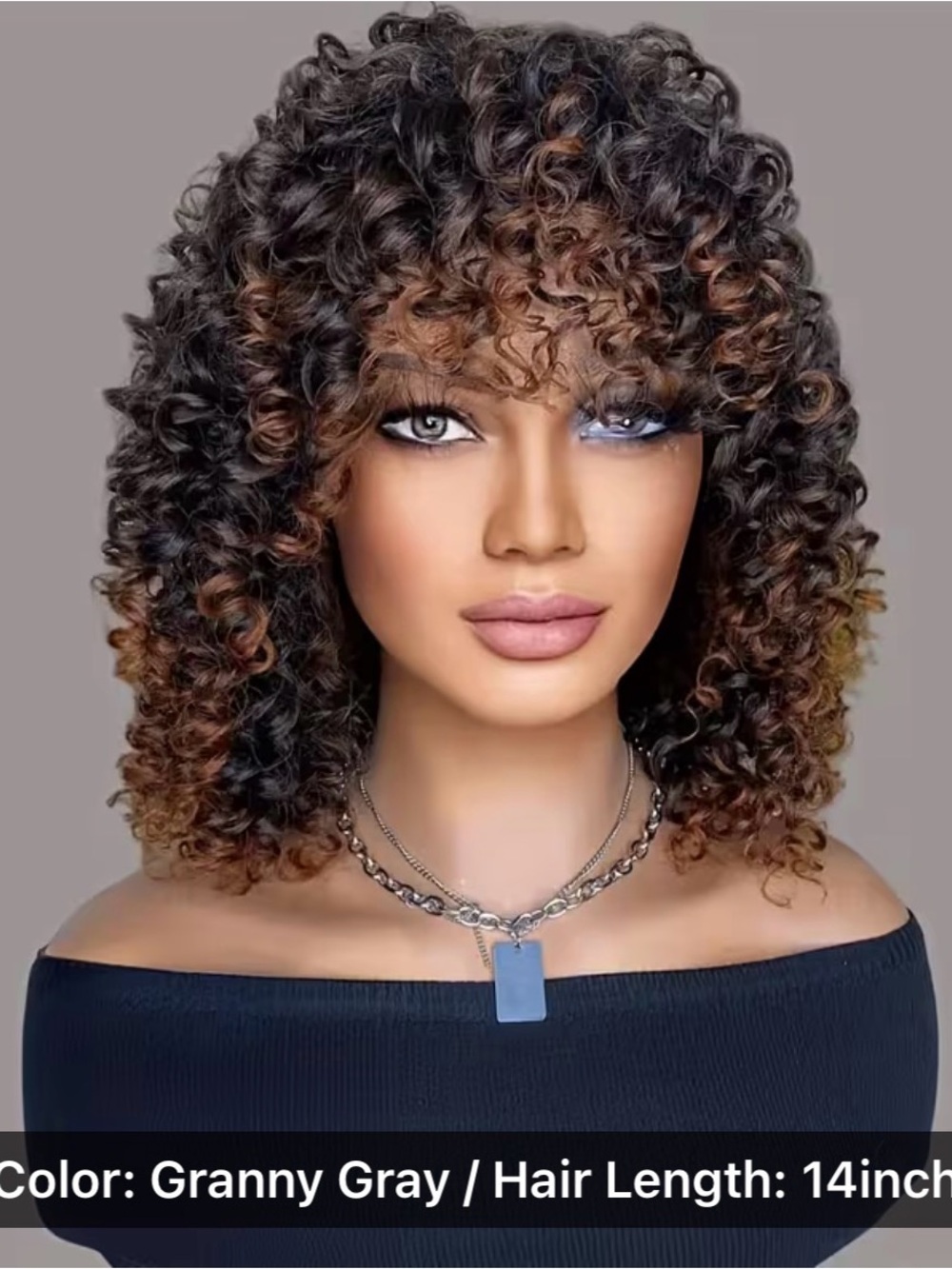 Granny Gray Curly Bob Wig with Bangs - 14 inch